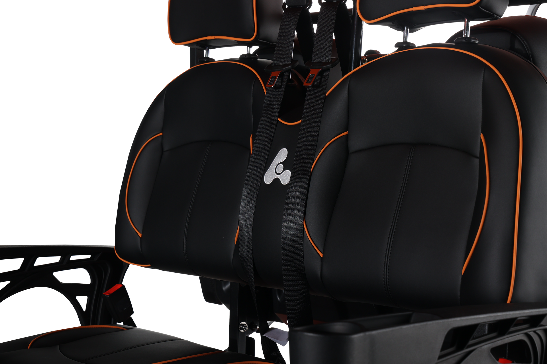 A close up of the back seat of a golf cart.