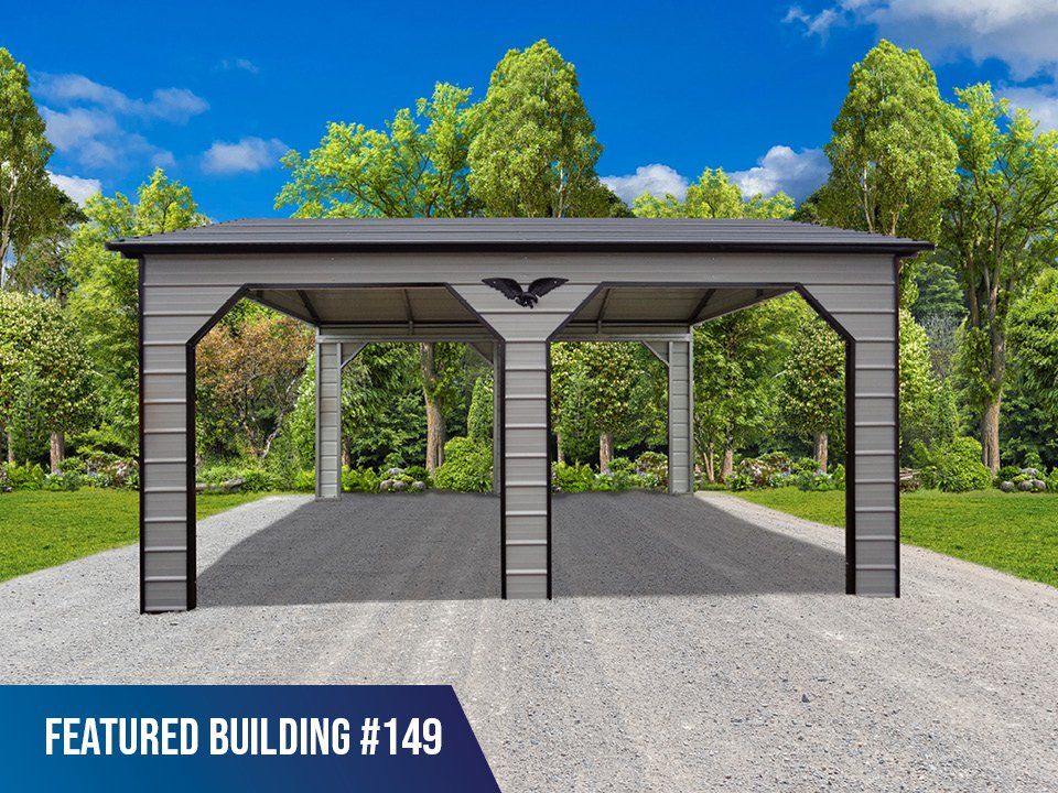 2 Car Carport Grey-Black Framed-Open. Dutch-Open.