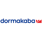 Dormakaba logo in blue with a red geometric mark.