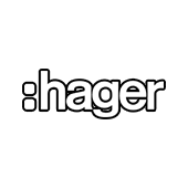 Black outlined hager wordmark on a white background.