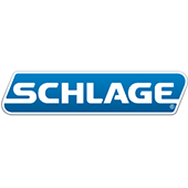 Schlage logo in blue and white, outlined in gray.