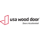 USA Wood Door logo with red door icon and tagline Doors Accelerated.