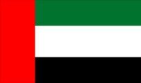 Flag of the United Arab Emirates: a vertical red stripe at the hoist, with horizontal stripes of green, white, and black.