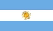 Flag of Argentina: light blue and white horizontal stripes with a yellow sun in the center.