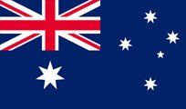 Australian flag: dark blue background with the Union Jack in the upper left, a large white star below, and a constellation of stars on the right.