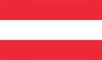 Flag of Austria: A horizontal tricolor of red, white, and red stripes.