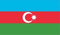 Flag of Azerbaijan: blue, red, and green horizontal stripes with a white crescent moon and eight-pointed star in the center.