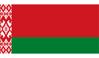 Flag of Belarus: a red and green horizontal bicolor with a white and red ornate pattern on the hoist.