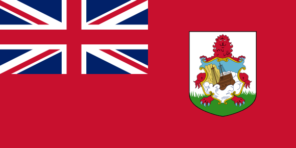 Flag of Bermuda: Red background with the Union Jack in the upper left corner and the Bermudian coat of arms on the right.