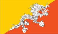 Flag of Bhutan: Dragon against a background divided diagonally, with a yellow upper-left and orange lower-right section.