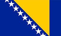 Flag of Bosnia and Herzegovina: Blue field with a yellow triangle and white stars.