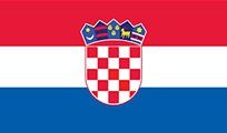 Flag of Croatia: red, white, and blue horizontal stripes with a coat of arms in the center. The coat of arms has a red and white checkerboard pattern.