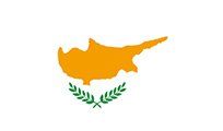 Flag of Cyprus: White field with a gold-colored outline of the island and two green olive branches below.