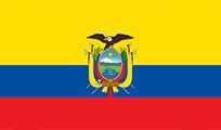 Flag of Ecuador: Horizontal yellow, blue, and red stripes with the Ecuadorian coat of arms in the center.