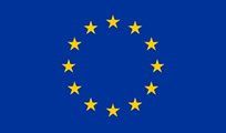Blue flag with a circle of twelve gold stars, the flag of the European Union.