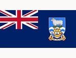Flag of the Falkland Islands: dark blue with the Union Jack in the upper-left corner and a shield with a sheep on the right.