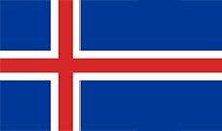 Flag of Iceland: Blue field with a red Scandinavian cross outlined in white.