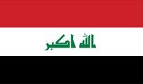 Flag of Iraq: a horizontal tricolor with red on top, white in the middle with Arabic script, and black at the bottom.