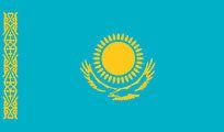 Flag of Kazakhstan: turquoise background with a golden sun, eagle, and a vertical ornamental stripe.