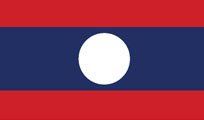 Flag of Laos: Three horizontal stripes of red, blue (with a white circle in the center), and red.