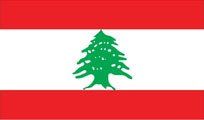 Flag of Lebanon: Horizontal stripes of red, white, and red, with a green cedar tree in the center white stripe.