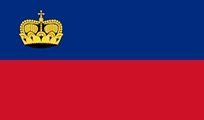 Flag of Liechtenstein: blue and red horizontal stripes with a gold crown in the upper left corner.