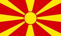 Flag of North Macedonia: Red background with a yellow sunburst design emanating from a central yellow circle.