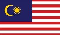 Flag of Malaysia: A blue canton with a yellow crescent and star, and red and white stripes.
