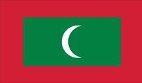 Flag of the Maldives: Red background with a green rectangle in the center containing a white crescent moon.