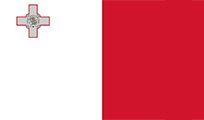 Flag of Malta: A vertical bicolor of white on the left and red on the right. A grey George Cross is in the top-left corner.
