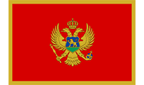 Flag of Montenegro: Red field with a golden border and the country's coat of arms in the center.