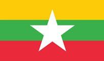 Flag of Myanmar: horizontal stripes of yellow, green, and red with a large white star in the center.