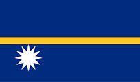 Flag of Nauru: Blue field with a gold horizontal stripe and a white star in the lower left corner.