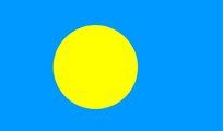 Flag of Palau: A yellow circle is centered on a blue background.