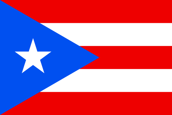 Flag of Puerto Rico: Five red and white stripes with a blue triangle containing a white star.