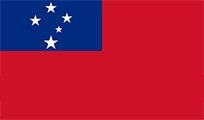 Flag of Samoa: red field with a blue rectangle in the upper hoist corner, displaying five white stars arranged in the Southern Cross constellation.