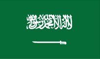 Flag of Saudi Arabia, green field with white Arabic script and a white sword.