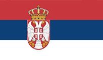 Flag of Serbia: horizontal tricolor of red, blue, and white with the Serbian coat of arms on the left.