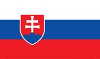 Flag of Slovakia: White, blue, and red horizontal stripes with the Slovak coat of arms (a white double cross on a blue shield with three mountains) on the left.