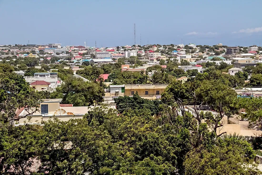 A cityscape with buildings and trees under a blue sky, likely in a tropical location.