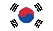 Flag of South Korea: White background with a central yin-yang symbol in red and blue, surrounded by four black trigrams.