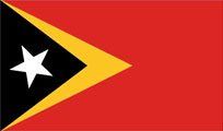 Flag of East Timor: Red background with a black triangle containing a white star and a yellow triangle on the left.