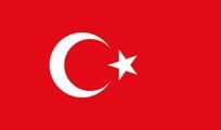 The flag of Turkey; a red field with a white crescent moon and star.