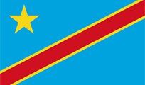 Flag of the Democratic Republic of the Congo: light blue with a red diagonal stripe edged in yellow, and a yellow star in the upper hoist.