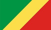 Flag of the Republic of the Congo: Green triangle at the hoist, with a yellow diagonal stripe dividing it from a red field.