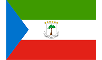 Flag of Equatorial Guinea: horizontal green, white, and red stripes with a blue triangle on the hoist and the national coat of arms in the center.