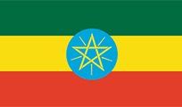 Flag of Ethiopia: green, yellow, and red horizontal stripes with a blue circle in the center containing a yellow, five-pointed star with rays.