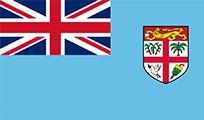 Flag of Fiji: Light blue background with the Union Jack in the upper left corner and the Fijian coat of arms on the right.