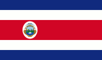 Flag of Costa Rica: Blue, white, and red horizontal stripes. The red stripe contains the Costa Rican coat of arms.