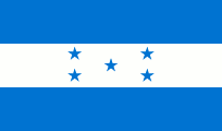 Flag of Honduras: Blue and white horizontal stripes with five blue stars in the central white stripe.
